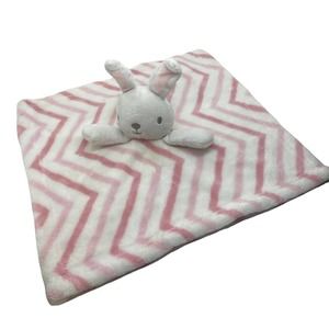 Bunny Rabbit Security Blanket Lovey White Pink Chevron Zigzag Stripes Lovie